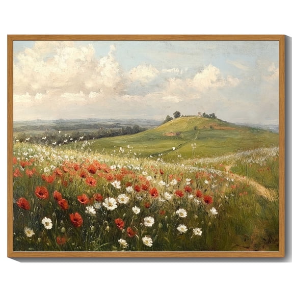 Drsoum Landscape Rural wildflowers Wall Art Classic Retro rustic Wall Prints Farmhouse Kitchen Bathroom Office Decor - 8x10in Nature Framed