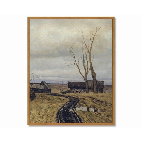 Drsoum Landscape Village Vintage Wall Art Rustic Retro Framed Countryside Scenery Prints Farmhouse Classic Decorations for Living Room Bedroom 8x10in Natural Framed