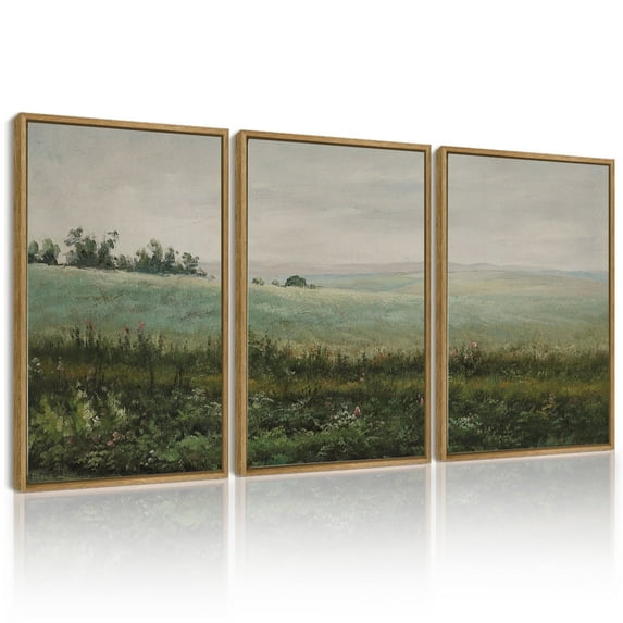 Drsoum Landscape Wall Art Vintage Classical Vastwork Prints Grassland Prints Decor 11x14in3pcs Natural Framed