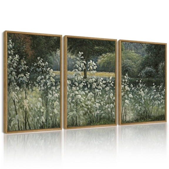 Drsoum Landscape Wall Art Vintage Forest Classical Painting Decor for Hallway Bedroom Living Room 11x14in3pcs Natural Framed