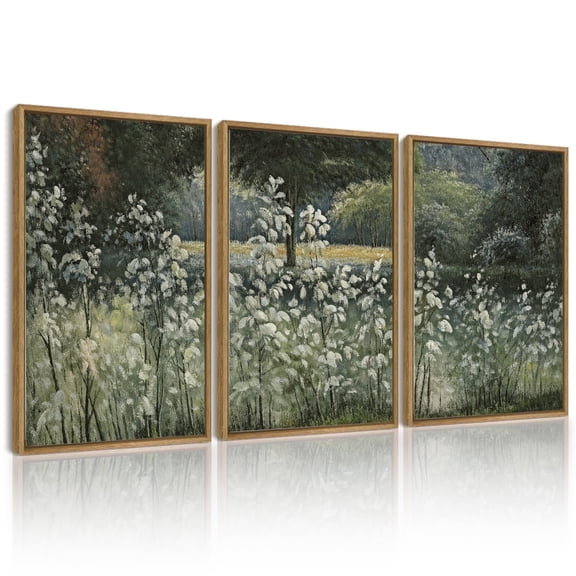 Drsoum Landscape Wall Art Vintage Forest Classical Painting Decor for Hallway Bedroom Living Room 11x14in3pcs Natural Framed