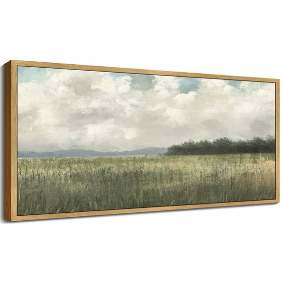 Drsoum Large 20x40in Natural Framed Abstract Meadow Field Vintage Wall Art Prints Classic Retro Farmhouse Landscape Rustic Decorations for Living Room Bedroom
