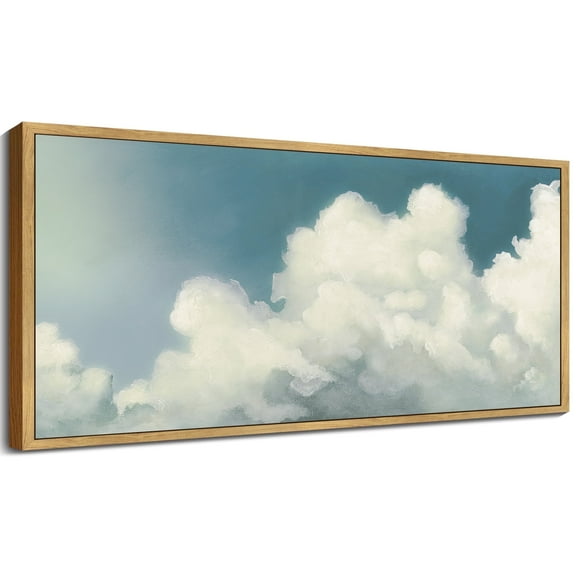 Drsoum Large 20x40in Natural Framed Cloud Wall Art Cloudy Sky Natural Wall Decor Vintage Landscape Modern Painting Artwork for Living Room Bedroom
