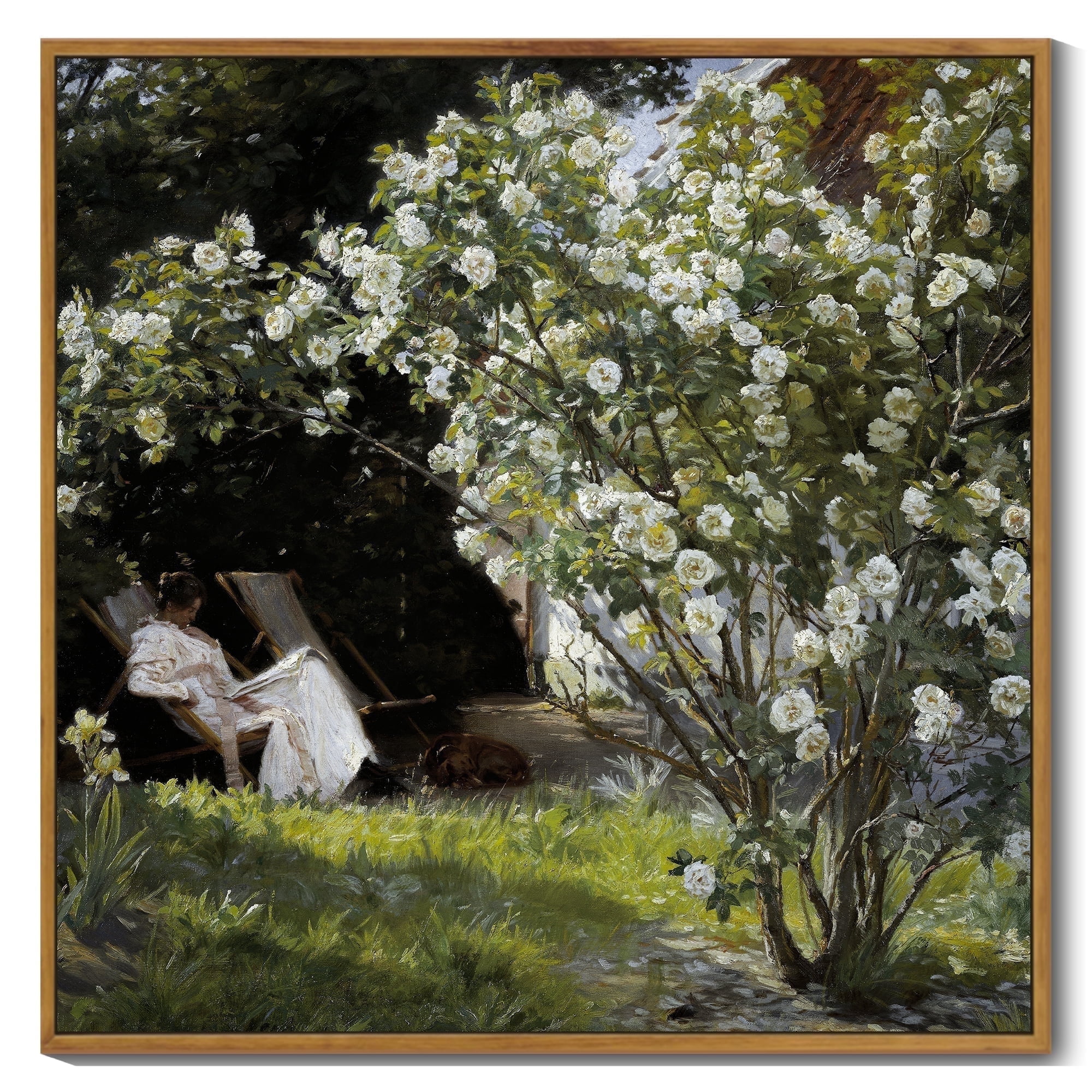 Drsoum Large 24x24in Natural Framed Vintage Flower Garedn Landscape Wall Art Classic Retro Floral Wall Prints Farmhouse Kitchen Bathroom Office Decor