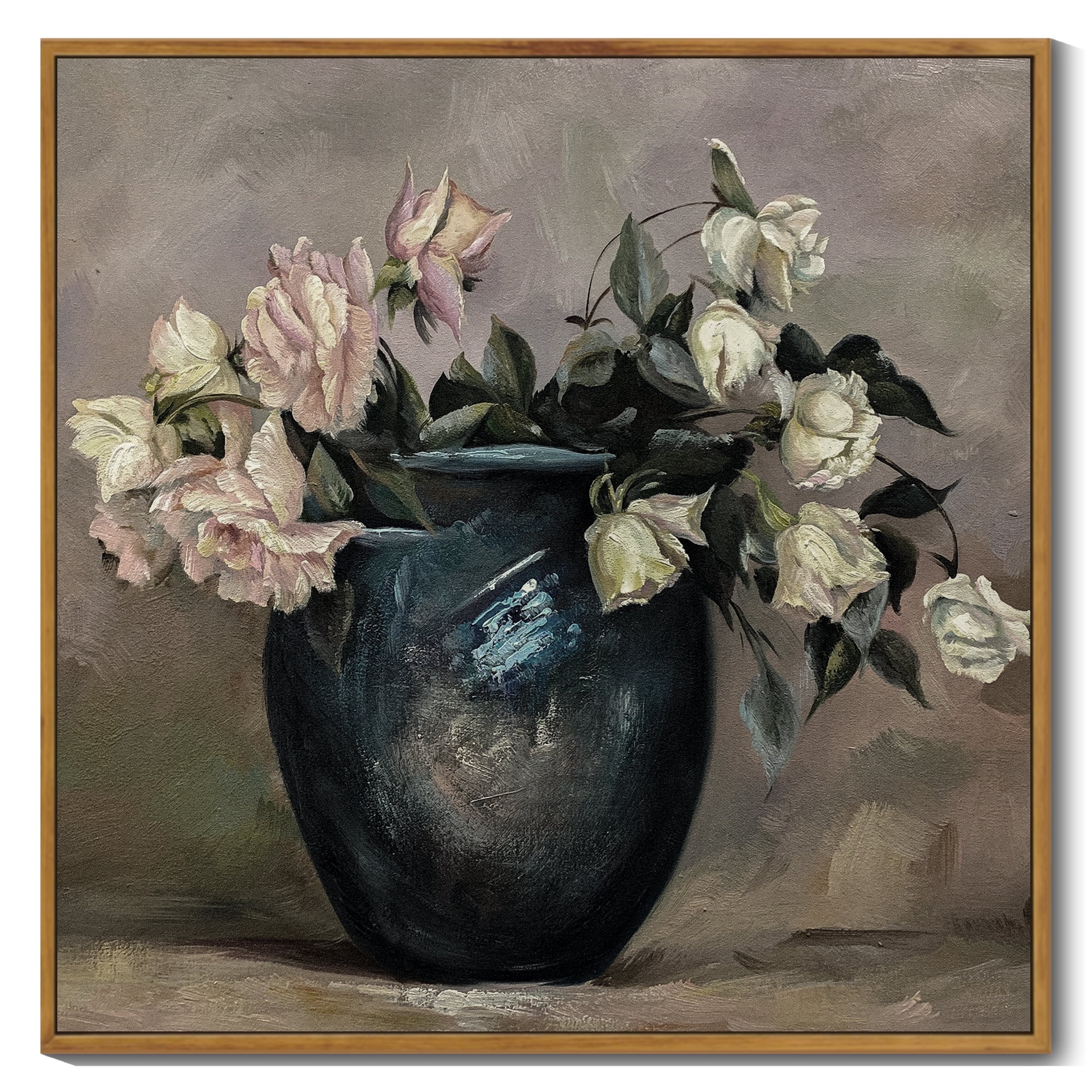 Drsoum Large 24x24in Natural Framed Vintage Landscape Canvas Wall Art Flower Classic Wall Prints Modern Farmhouse Hallways Studies Offices Living Rooms Decor