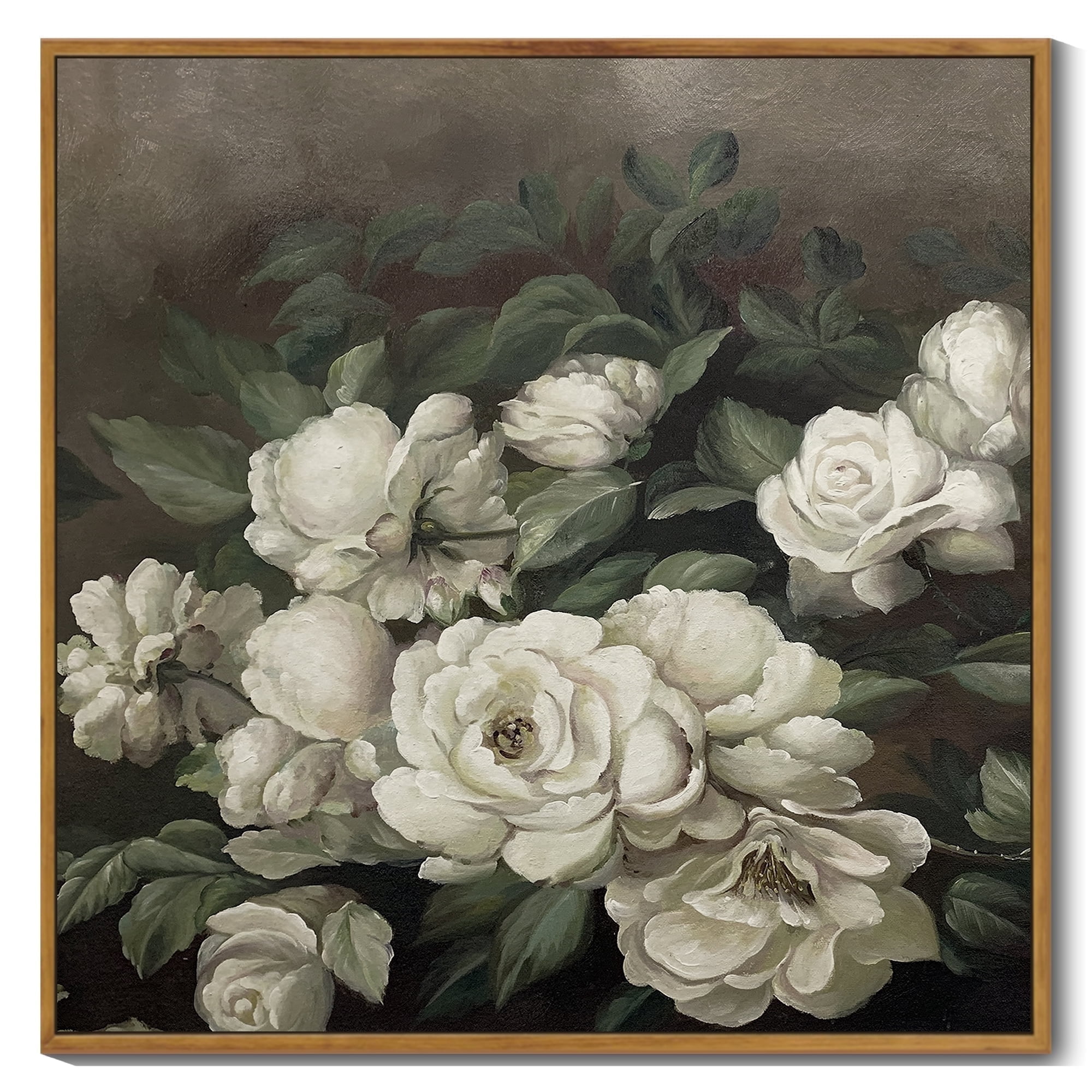 Framed Roses Drsoum Large 24x24in Natural Framed Vintage Rose Canvas Wall Art Flower ...