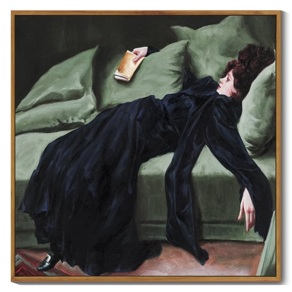 Drsoum Large 24x24in Natural Framed Vintage Wall Art Classic Moody Decadent Young Woman After the Dance Victorian Wall Prints Kitchen Bathroom Office Decor