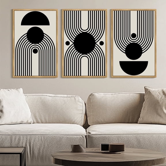 Drsoum Large 24x36in3pcs Natural Framed Black and White Abstract Wall Art Minimal Shapes Illustrations Modern Decor Ready To Hang