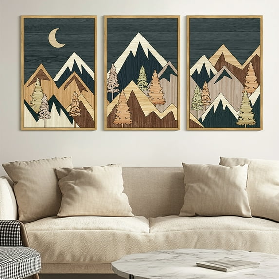 Drsoum Large 24x36in3pcs Natural Framed Boho Wall Art Green Botanical Leaf Printing Minimalist for Kitch Bathroom Prints