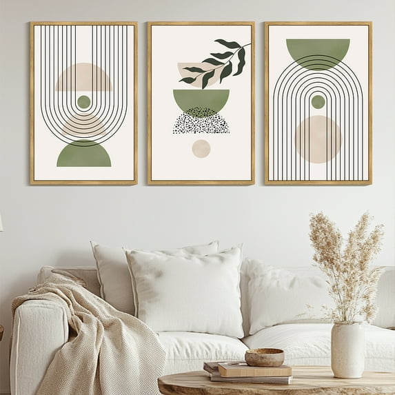 Drsoum Large 24x36in3pcs Natural Framed Leaf Boho Wall Art Green Botanical Printing Minimalist for Bathroom Prints