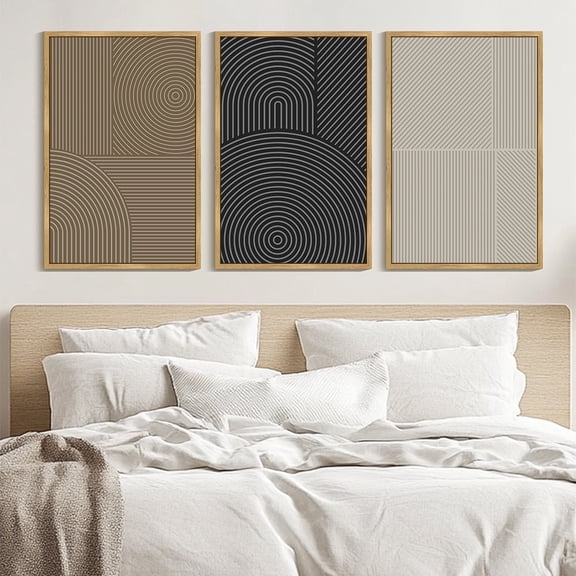 Drsoum Large 24x36in3pcs Natural Framed Minimalist Abstract Wall Art Modern Line Decor Geometric Artwork Kitchen for Dining Room