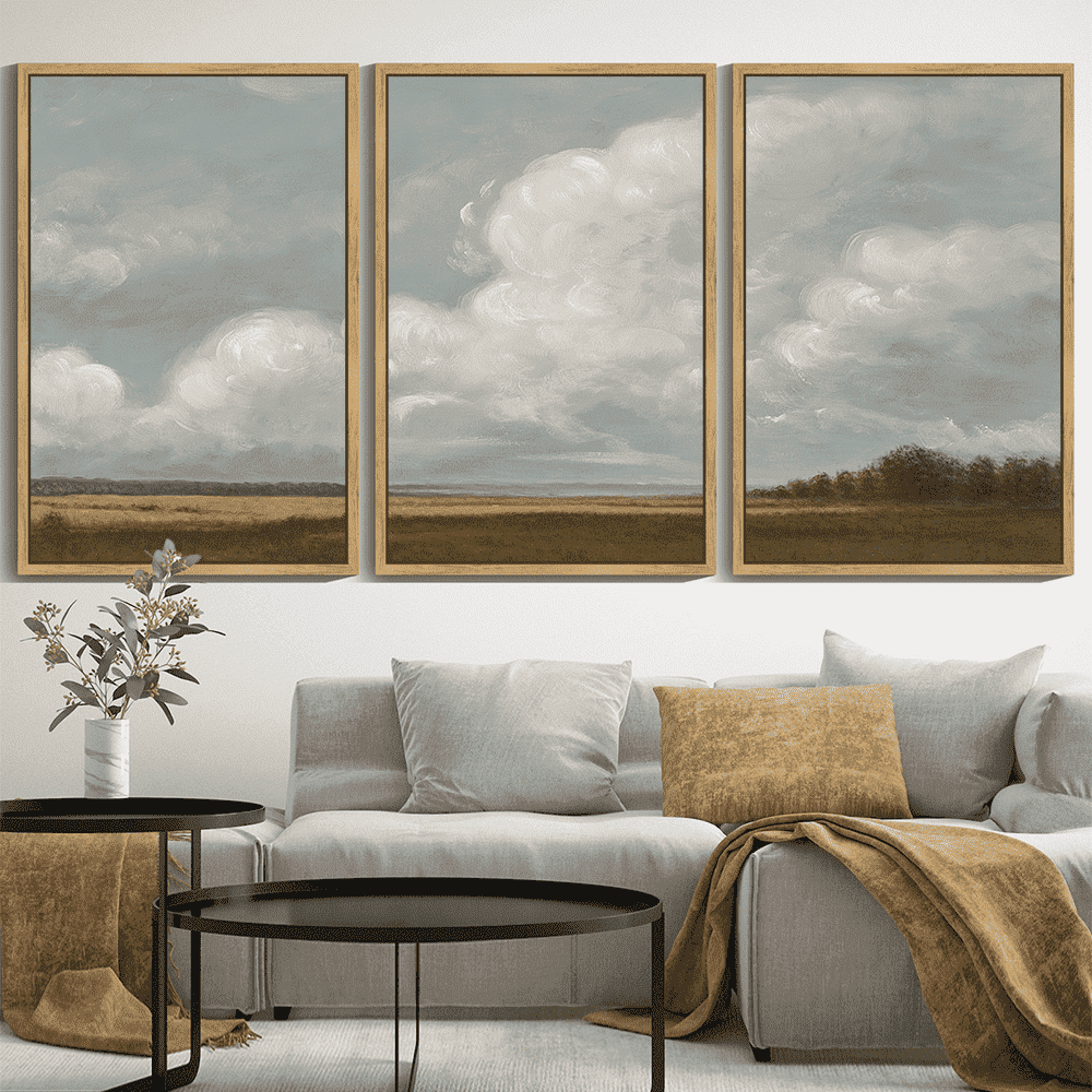 Drsoum Large 24x36in3pcs Natural Framed Vintage Grassland Wilderness Desert Wall Prints Classic Retro Farmhouse Landscape Wall Art Rustic Decorations for Living room Bedroom