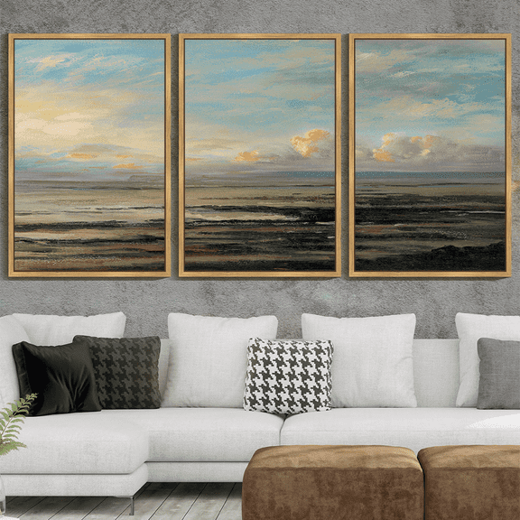 Drsoum Large 24x36in3pcs Natural Framed Vintage Retro Coastal Classic Paints Rustic Farmhouse Landscape Wall Art Living Room Bathroom Living Room Decor