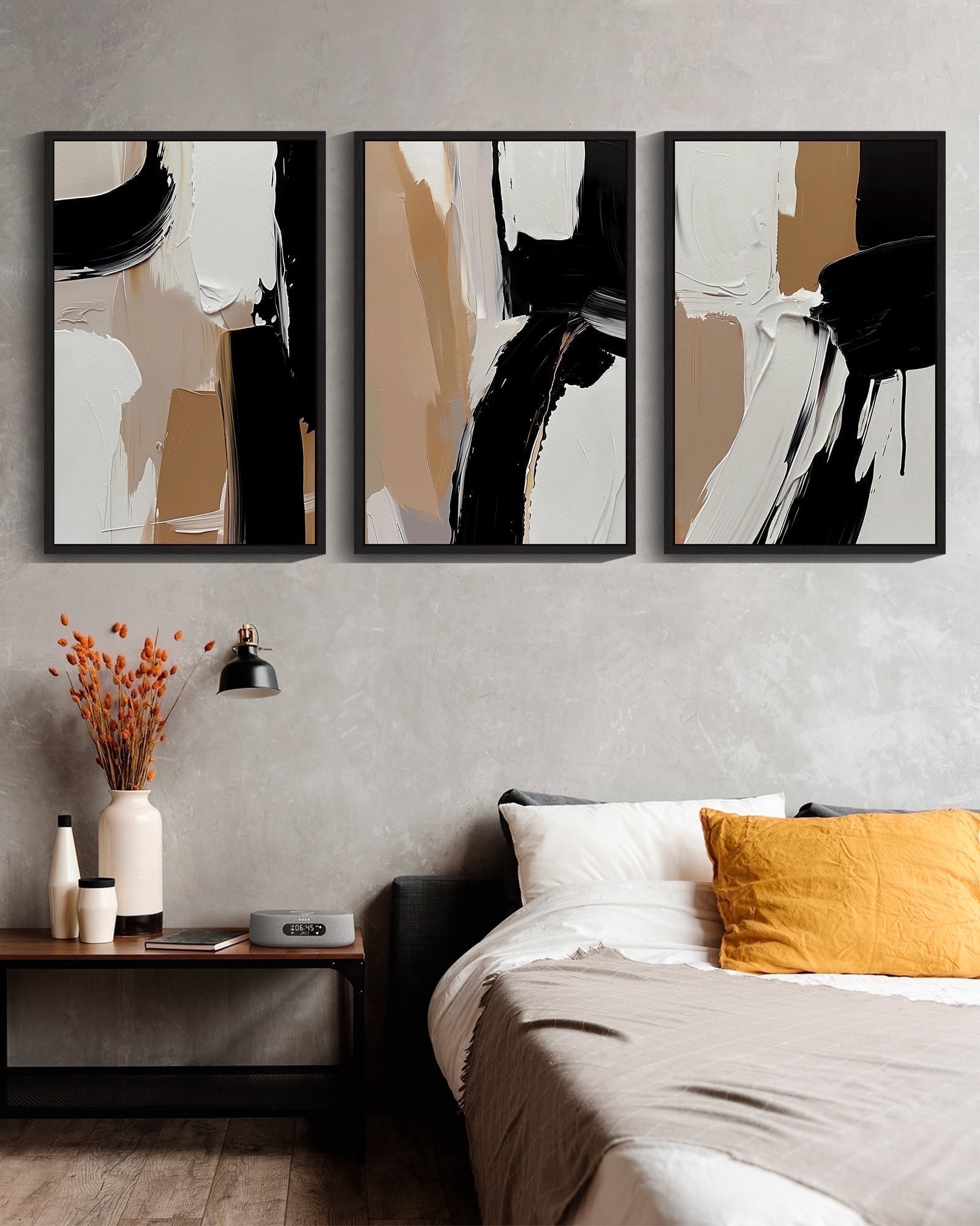 Drsoum Large Black Abstract Wall Art 24x36in3pcs Black Framed Modern ...