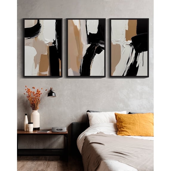 Drsoum Black Abstract Wall Art 24 in x 36 in 3pcs Black Framed Modern Minimalist Painting Decor Graffiti Artwork