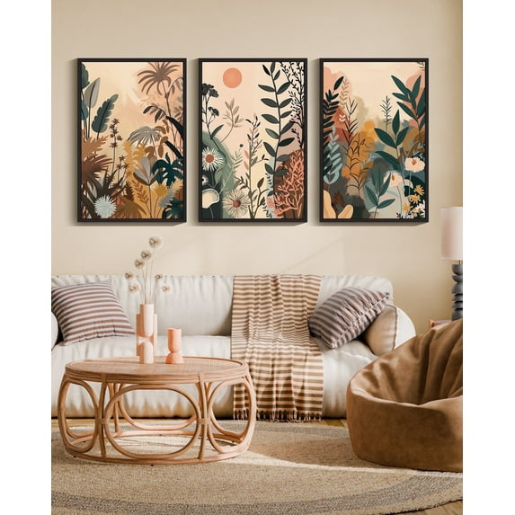 Drsoum Large Bohemain Flower Wall Decor 24x36in3pcs Black Framed Colorful Floral Wall Hanging Decor Botanical Pictures Canvas Wall Art