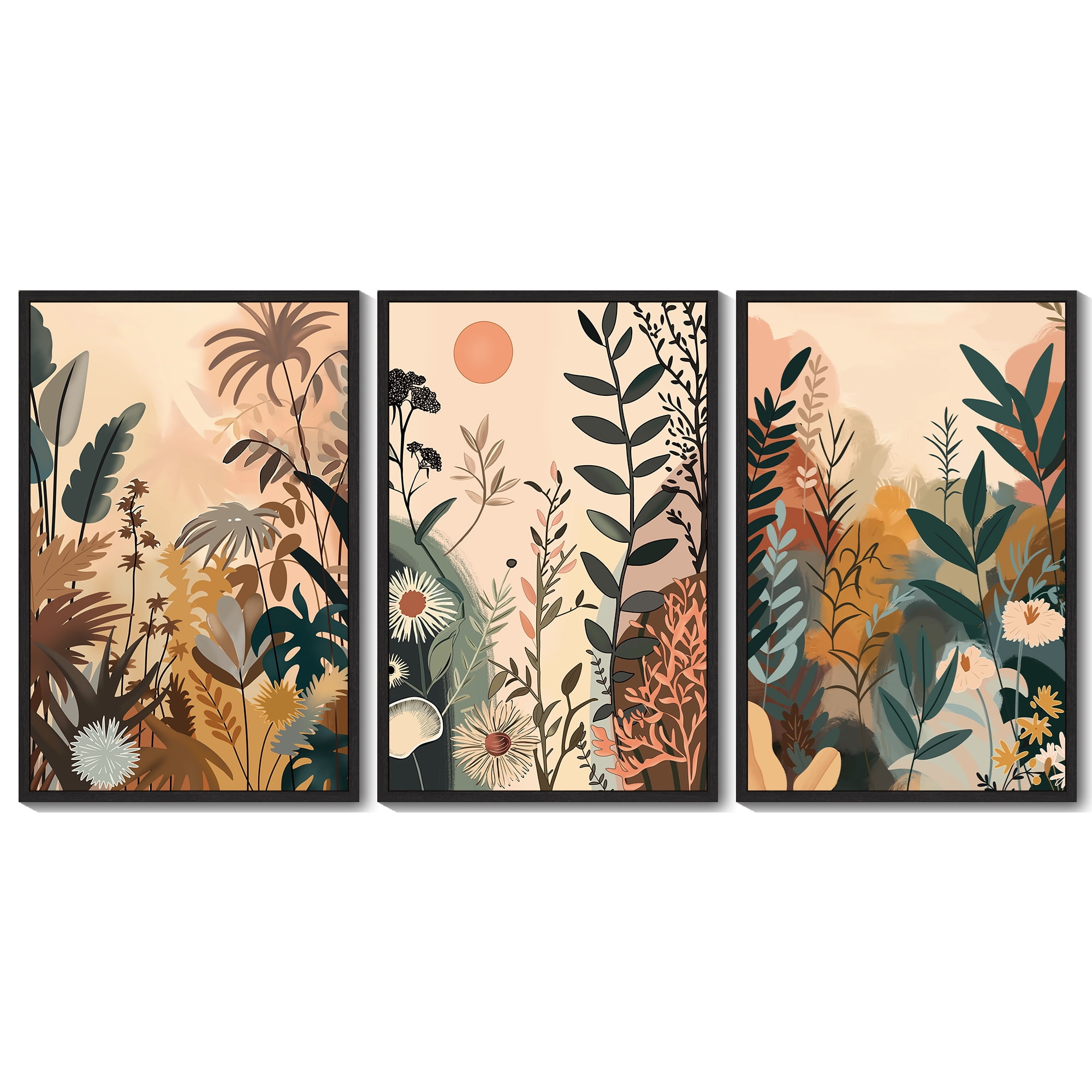 Drsoum Large Bohemain Flower Wall Decor 24x36in3pcs Black Framed