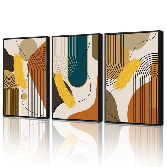 Drsoum Large Boho Abstract Wall Art 24x36in3pcs Black Framed Modern Minimalist Luxury Gold Line Artwork Kitchen Dining Room Decor