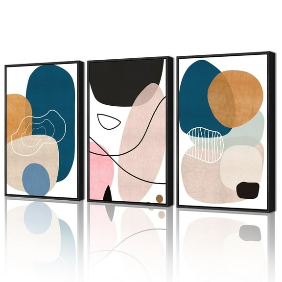Drsoum Large Modern Abstract Wall Art 24x36in3pcs Black Framed Color Blocks Artwork Home Decor for Living Room Bedroom