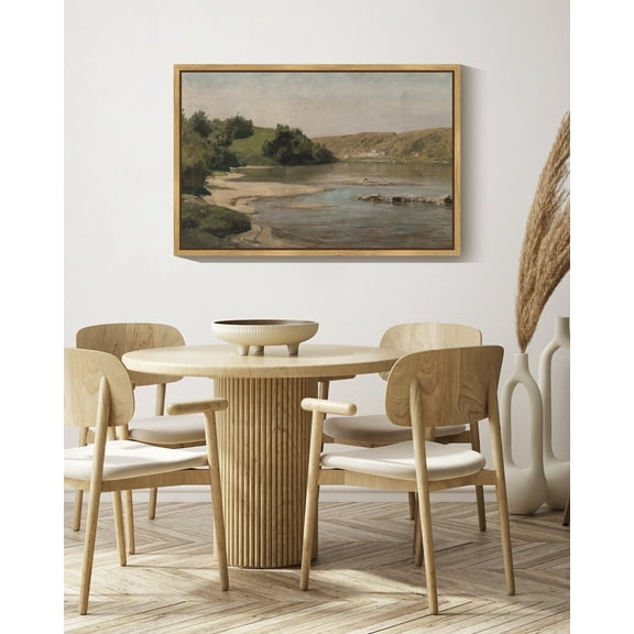 Drsoum Large Vintage Landscape 24x36in Brown Framed Mountain River Decor Bathroom Office Hallway Decor