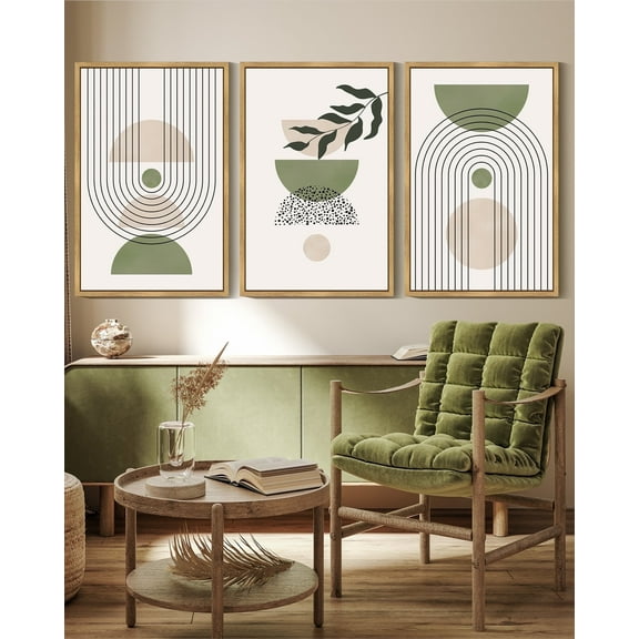 Drsoum Leaf Wall Art 16x24in3pcs Natural Framed Green Botanical Boho Printing Minimalist for Bathroom Prints