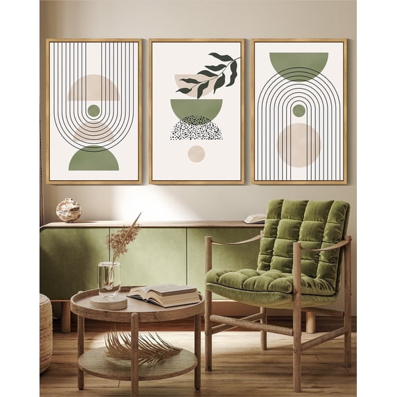 Drsoum Leaf Wall Art 16x24in3pcs Natural Framed Green Botanical Boho Printing Minimalist for Bathroom Prints
