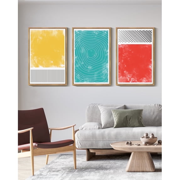 Drsoum Minimalist Abstract Wall Art 24x36in3pcs Large Natural Framed Modern Colorful Line Wall Decor Geometric Artwork Bedroom Living Room