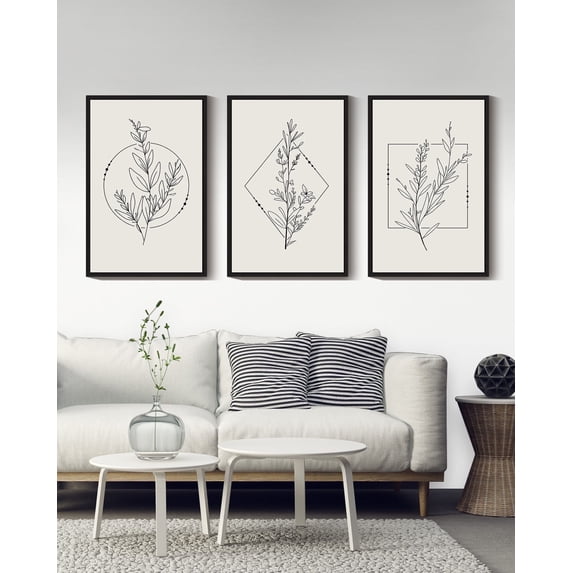 Drsoum Minimalist Flower Wall Art 24x36in3pcs Black Framed Vintage Wall Hanging Decor Bohemain Botanical Prints Artwork for Bedroom Living Room Hallway