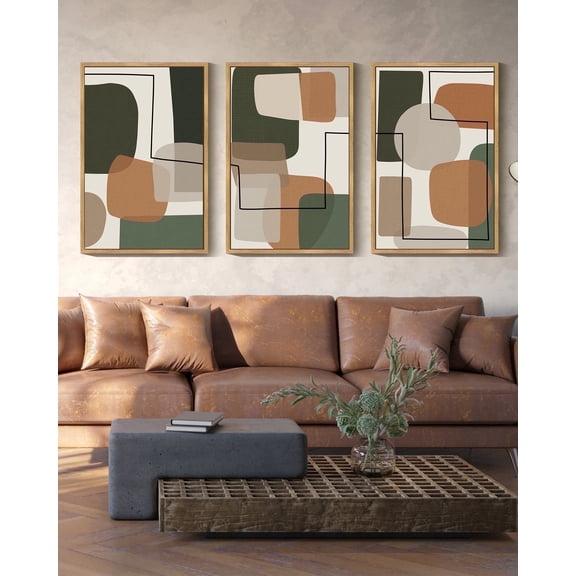 Drsoum Modern Abstract Home Decor 24x36in3pcs Large Natural Framed Picture Wall Art Color Blocks Artwork for Living Room Bedroom
