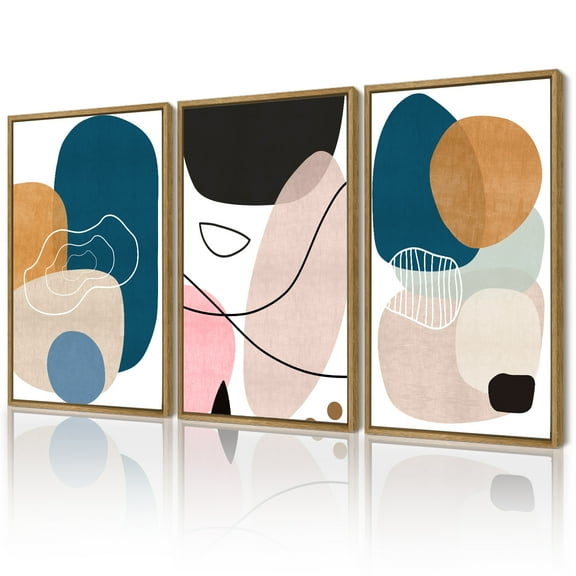 Drsoum Modern Abstract Natural Framed Wall Decor 16x24in3pcs Color Blocks Artwork Home Art for Living Room Hallway