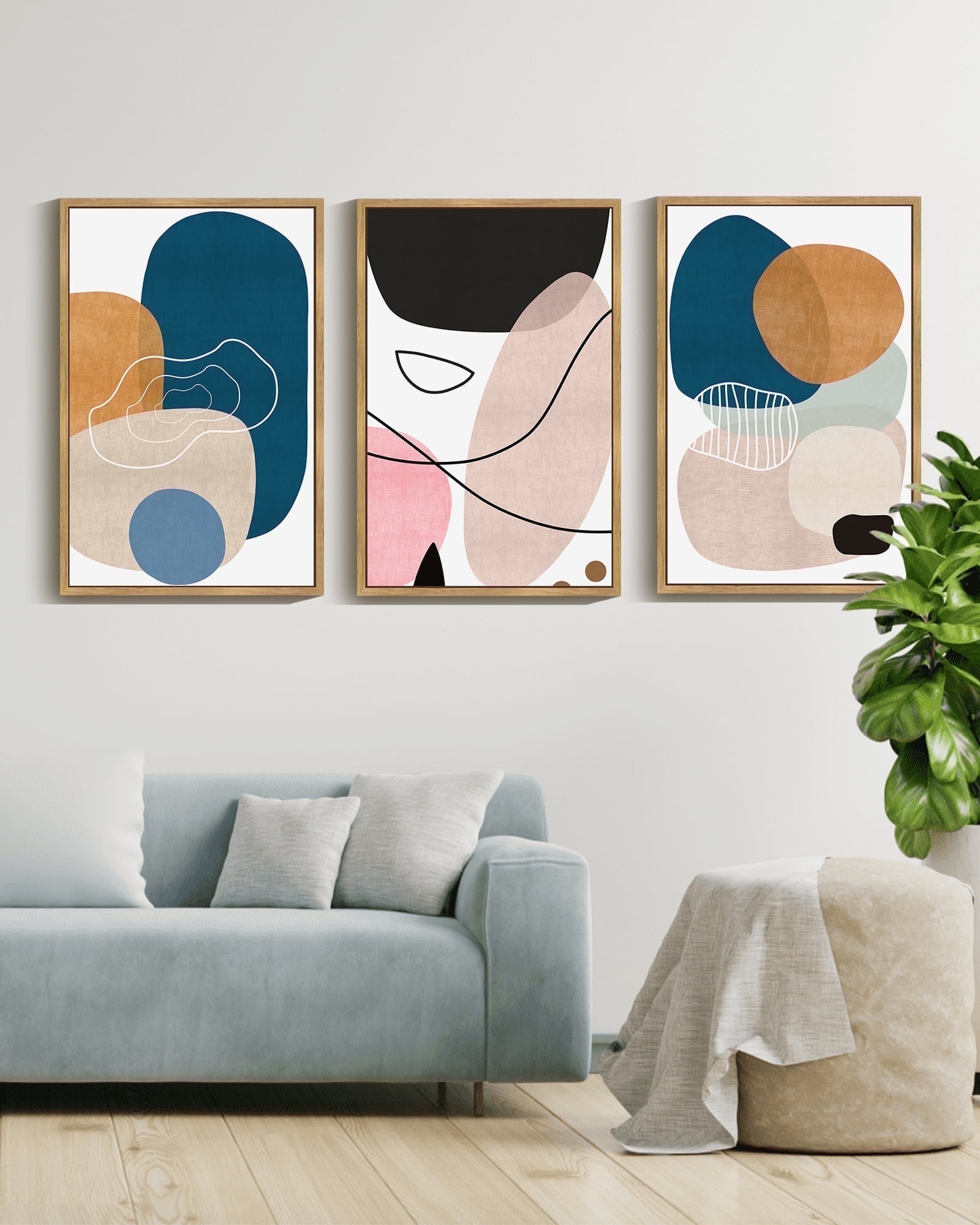 Drsoum Modern Abstract Wall Art 24x36in3pcs Large Natural Framed Color Blocks Artwork Home Decor for Living Room Bedroom