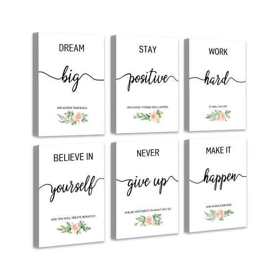Drsoum Motivational Wall Art Home Office Inspirational Framed Wall Decor Positive Affirmations Quotes Poster Art for Women Men Kids, Set of 6