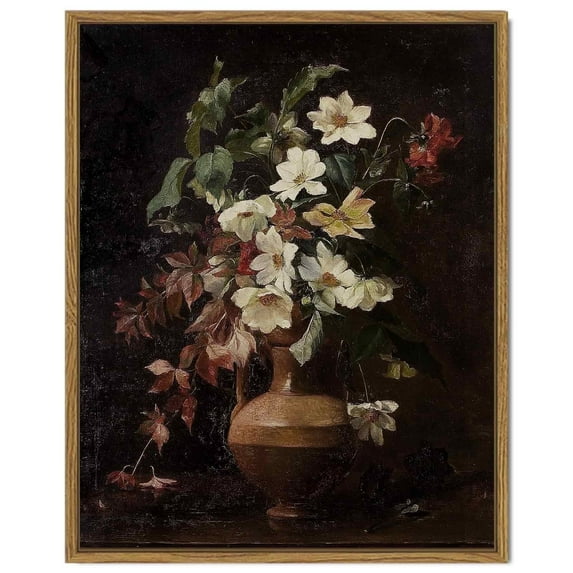 Drsoum Retro Floral Canvas Wall Vintage Flower Classical Painting 11x14in Room Decor for Hallway Bedroom Living Room - Natural Framed