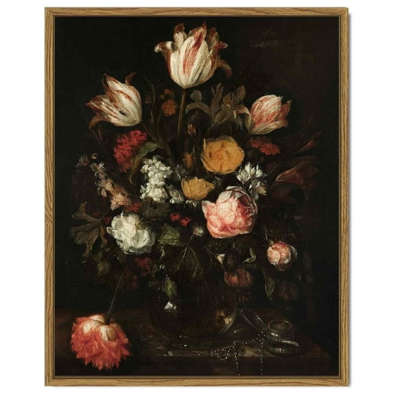 Drsoum Retro Flower Wall Art 11x14in Lily Bouquet Vintage Vase Painting Room Decor for Bathroom Bedroom Office - Natural Framed