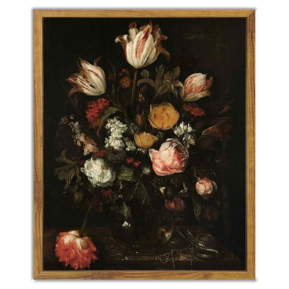 Drsoum Retro Flower Wall Art Lily Bouquet Vintage Vase Painting Room Decor for Bathroom Bedroom Living Room - 8x10in Natural Framed