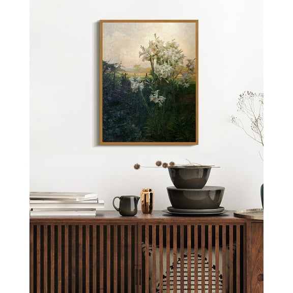 Drsoum Retro Lily Wall Home Decor 11x14in Natural Framed Flower Classic Prints Kitchen Living room Office Decor