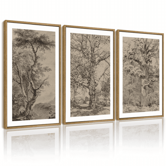 Drsoum Rustic Famehouse Wall Decor Vintage Tree Art Painting for Office 11x14in3pcs Natural Framed