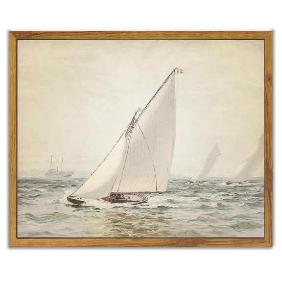 Drsoum Sea Framed Canvas Wall Art Vintage Fishing Boat Room Decor for Bathroom Bedroom Living Room - 8x10in Natural Framed