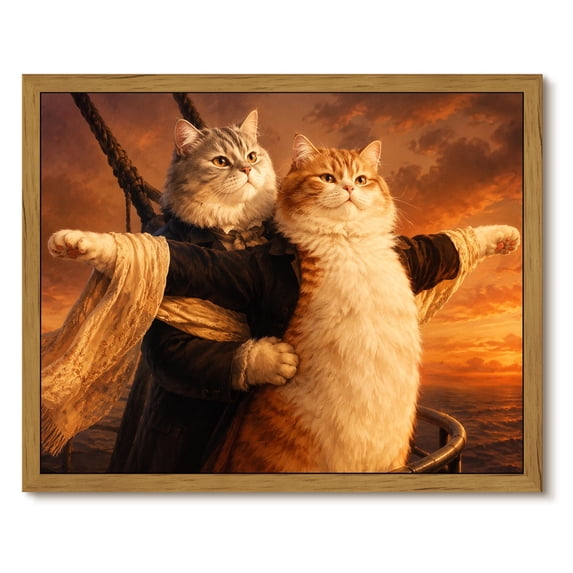 Drsoum Titanic Cat Wall Art Funny Romantic Pet Decor for Living Room 8x10 Inch Framed Canvas Prints