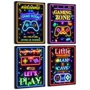 Drsoum Video Game Room Decor for Boys Gaming Wall Art Neon for Teenage Boy Ready to Hang 8x10in4pcs Natural Framed