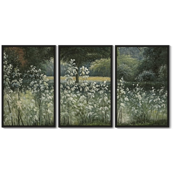 Drsoum Vintage 16x24in3pcs Black Framed Forest Landscape Canvas Wall Art Pond Classic Wall Prints Modern Farmhouse home Decor