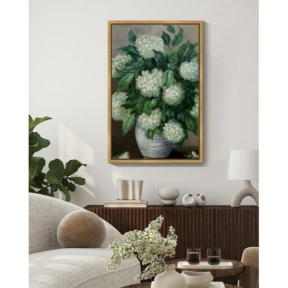 Drsoum Vintage 24x36in Brown Framed Hydrangeas Canvas Wall Art Flower Classic Wall Prints Modern Farmhouse Decor