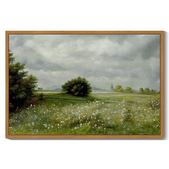 Drsoum Vintage 24x36in Natural Framed Landscape Canvas Wall Art Home Decor Grassland Classic Wall Prints Farmhouse Bathroom Office Decor
