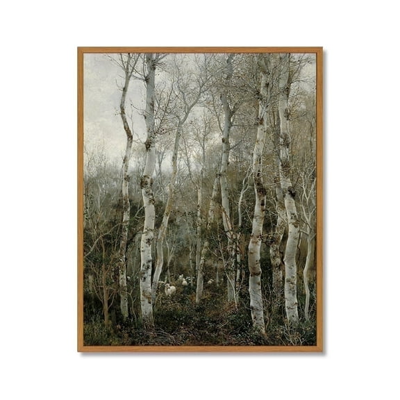 Drsoum Vintage Birch Forest Wall Art Rustic Retro Framed Woodland Landscape Prints Farmhouse Classic Decorations for Living Room Bedroom 8x10in Natural Framed