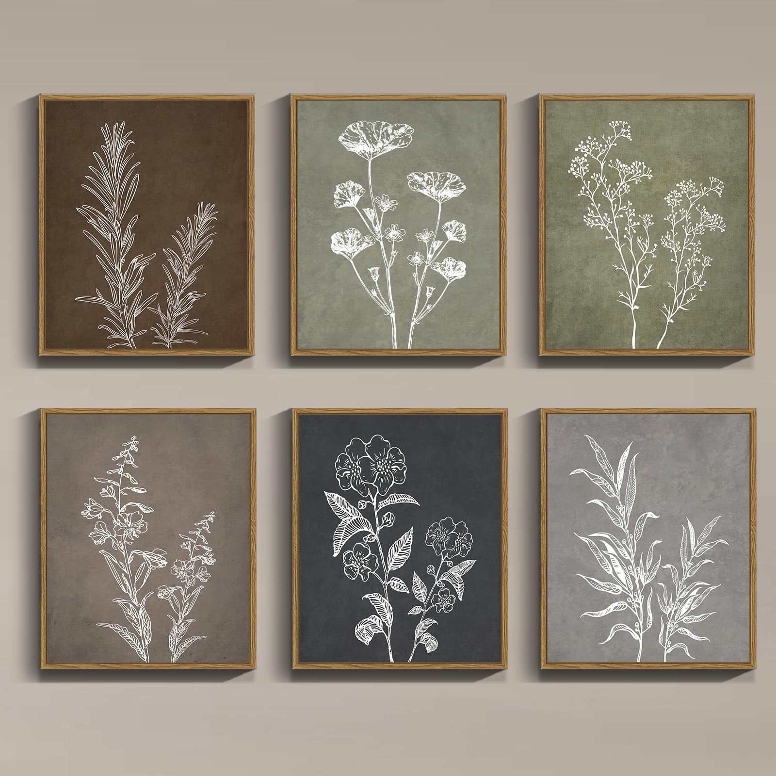 Drsoum Vintage Botanical Wall Art Framed Boho Wall Decor Wooded ...