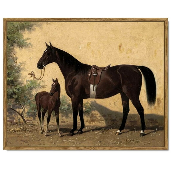 Drsoum Vintage Canvas Framed Wall Art 11x14in Horse Room Decor for Bathroom Dining Room Living Room - Natural Framed