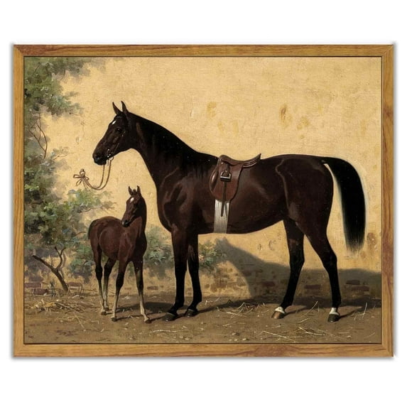 Drsoum Vintage Canvas Framed Wall Art Horse Room Decor for Bathroom Bedroom Living Room - 8x10in Natural Framed