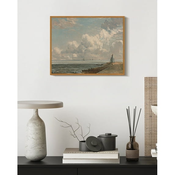 Drsoum Vintage Coastal Cloud Wall Art 11x14in Natural Framed Rustic Retro Farmhouse Seaside Landscape Prints Classic Decorations for Living Room Bedroom