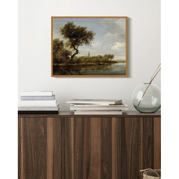 Drsoum Vintage Coastal Landscape Wall Art 11x14in Natural Framed Classic Retro Seaside Prints Rustic Farmhouse Decorations for Living Room Bedroom