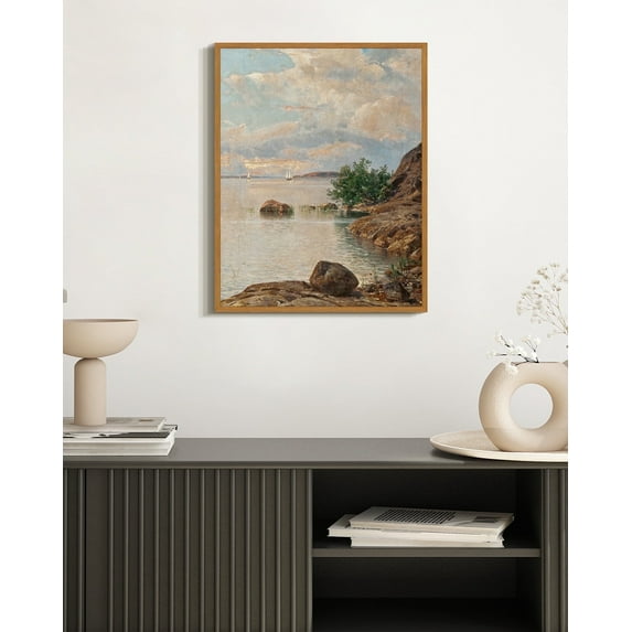 Drsoum Vintage Coastal Landscape Wall Art 11x14in Natural Framed Rustic Retro Ocean Scenery Prints Farmhouse Classic Decorations for Home Office Bedroom